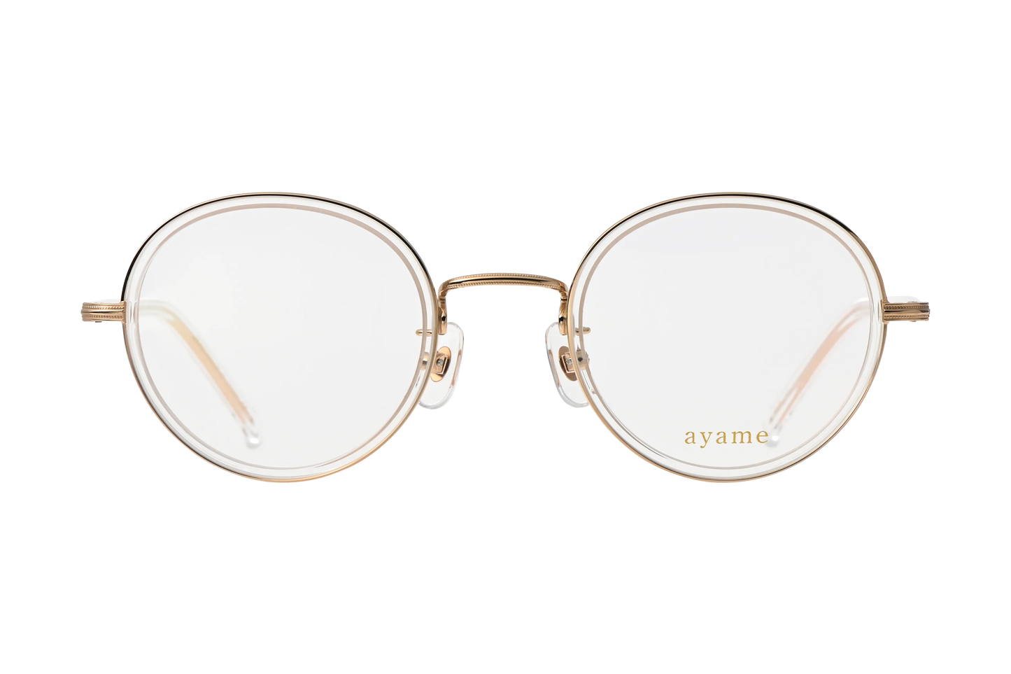 フォーカスクリアの正面 クリアのインナーセルにホワイトゴールドのメタルコンビネーション