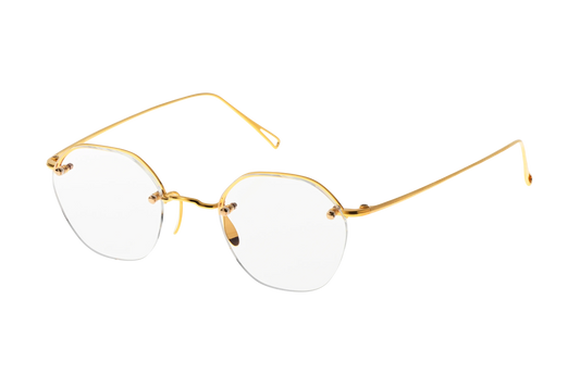 ヘキサゴン型メガネのヘックスアールダブリューのイエローゴールド