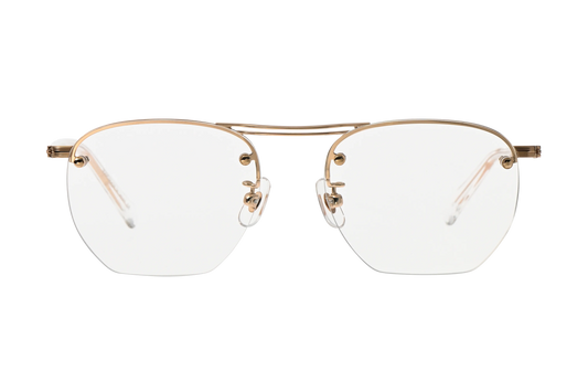 ハイウェイメガネのシャンパンゴールド正面　リムレス　ハイブリッジ