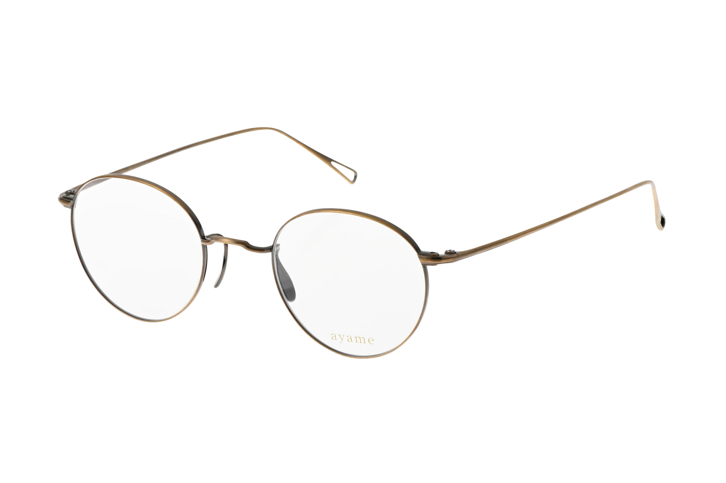ボストン型メガネのマンレイ46のアンティークゴールド　オールチタン製