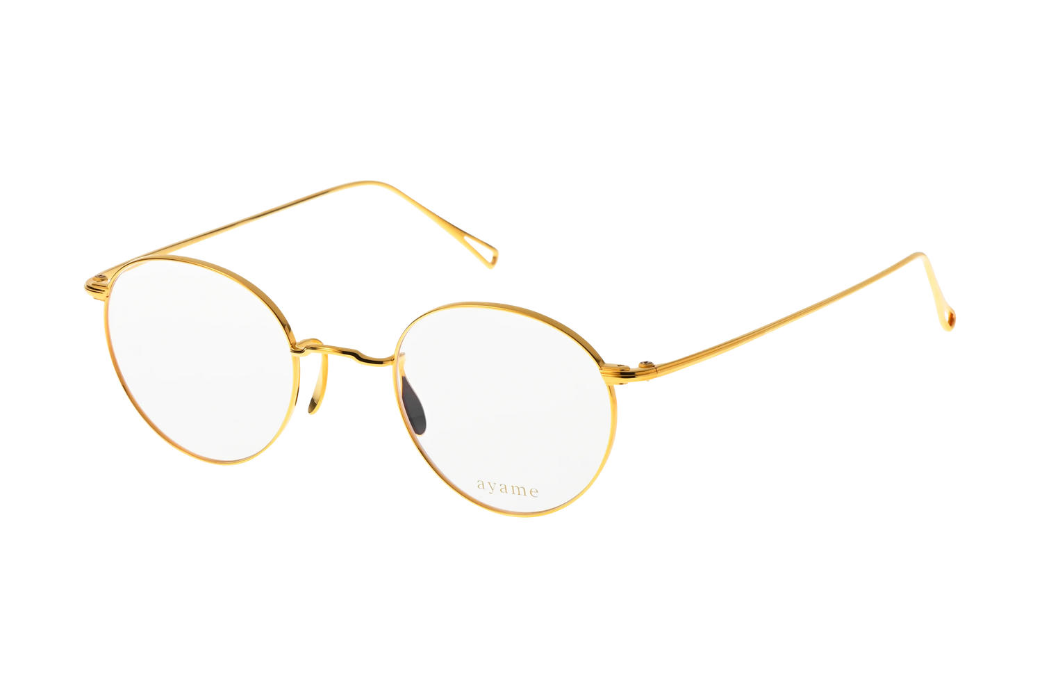 ボストン型メガネのマンレイ46のイエローゴールド　オールチタン製