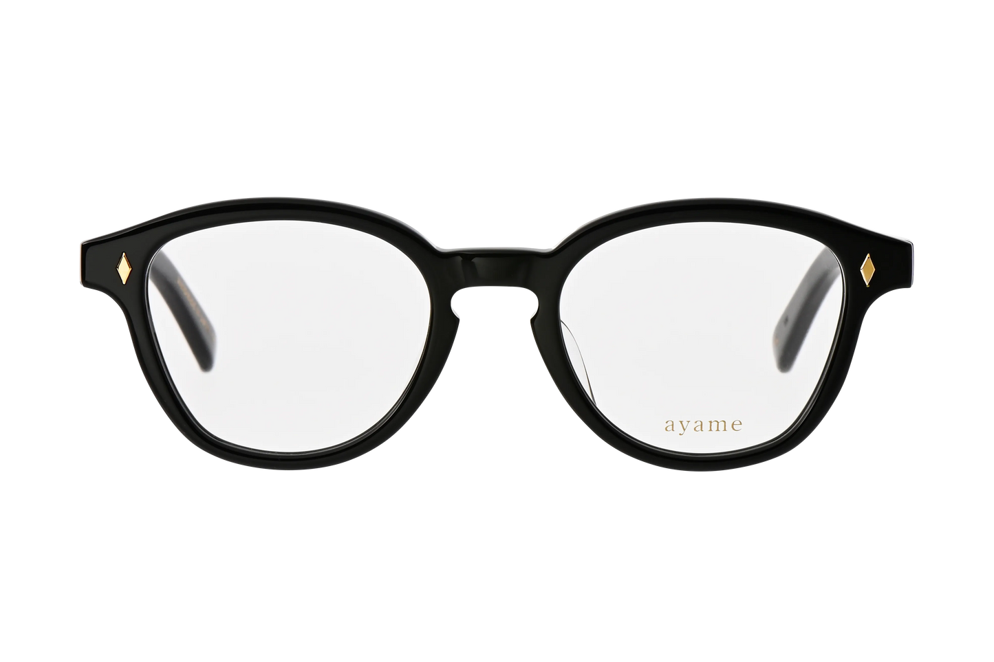 ニューオールド49メガネのブラック正面　菱形の鋲飾り
