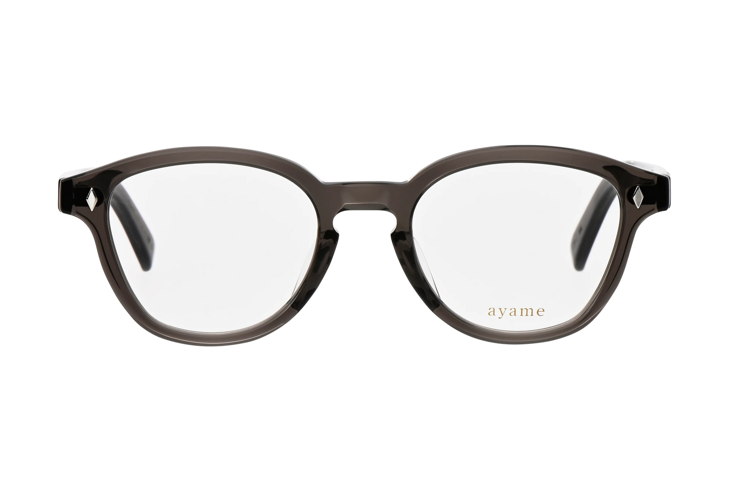 ニューオールド49メガネのグレー正面　菱形の鋲飾り